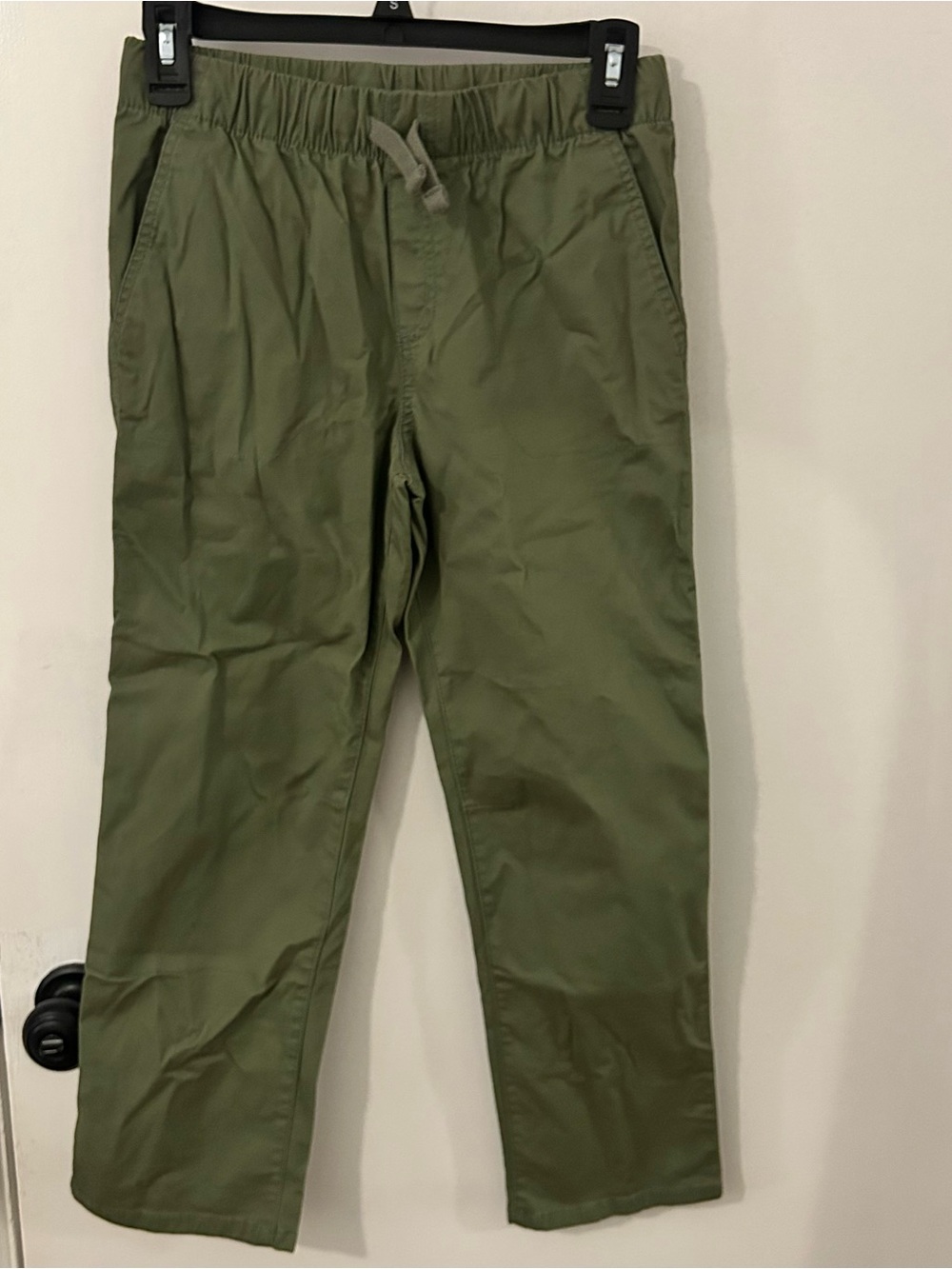 Cat & Jack Boys Straight Leg Pull On Pants Green Chino Drawstring Stretch 12 EUC